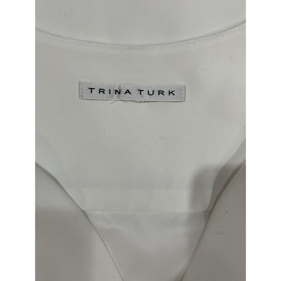 Trina Turk Women's Banning White Crepe Sleeveless V Neck Pockets Dress Sz 12-14 - Picture 8 of 10